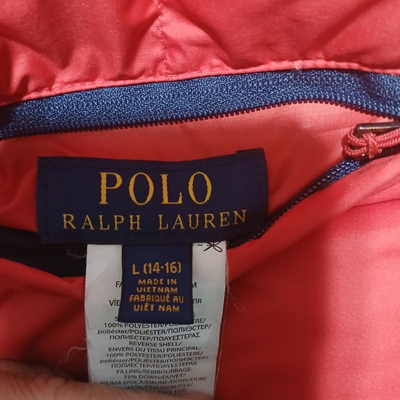 Kids Polo Ralph Lauren Reversible Puffer Vest Red Navy Logo Size L 14-16 - Picture 4 of 12